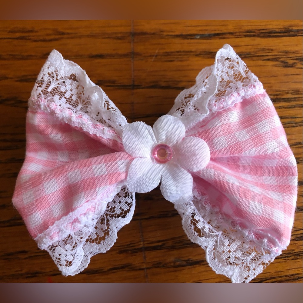 Vintage Pink Gingham Pink Rhinestone Bow Barbie